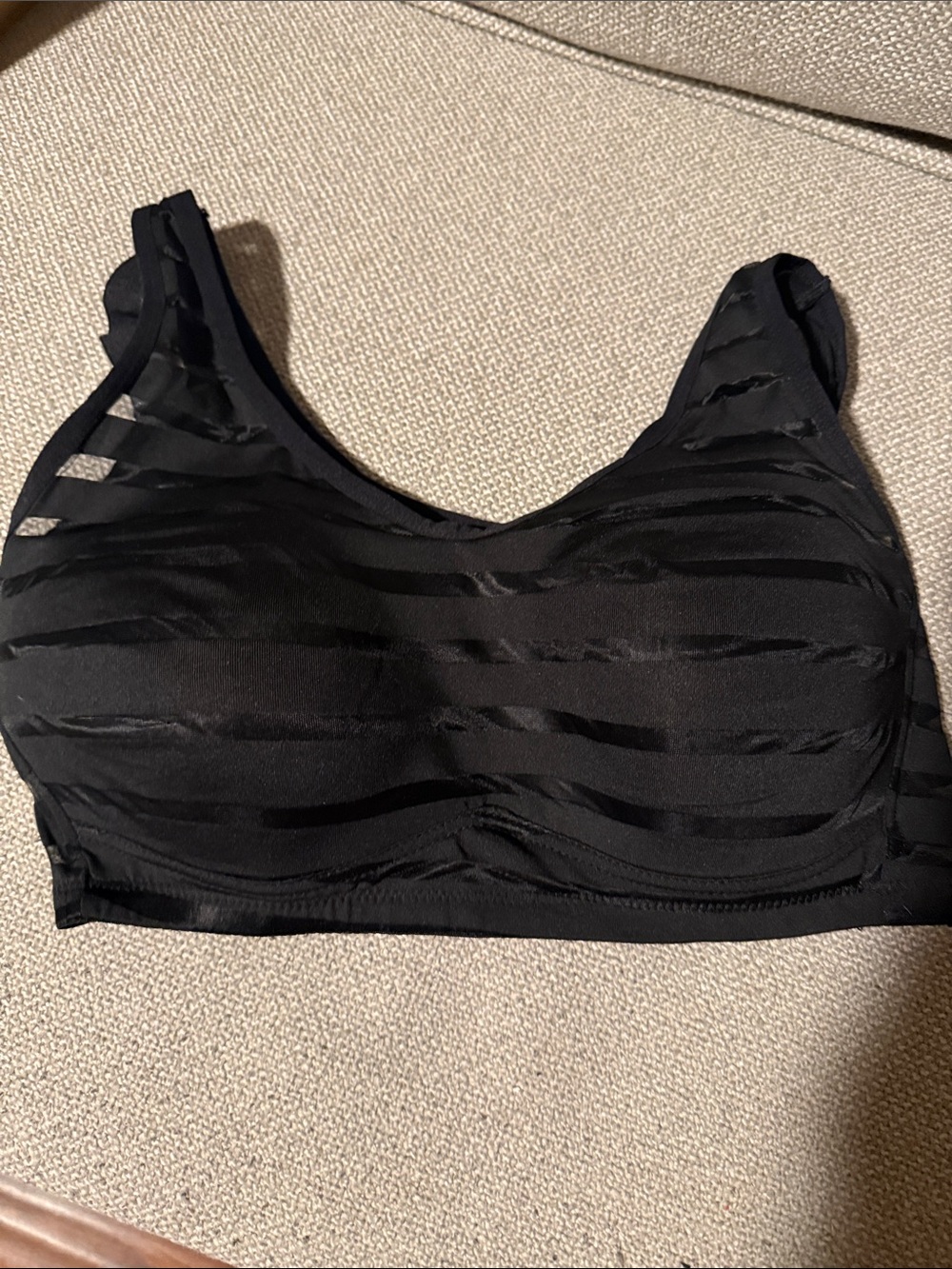 Rhonda Shear Black Wireless Striped Comfort Bra
